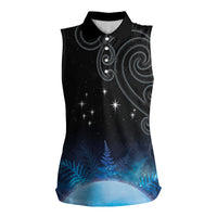 New Zealand Matariki Women Sleeveless Polo Shirt Pleiades Star Cluster Blue Galaxy LT05 Female Blue - Polynesian Pride