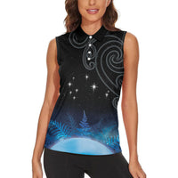 New Zealand Matariki Women Sleeveless Polo Shirt Pleiades Star Cluster Blue Galaxy LT05 - Polynesian Pride