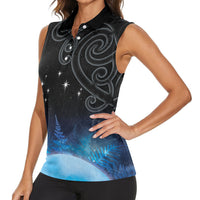 New Zealand Matariki Women Sleeveless Polo Shirt Pleiades Star Cluster Blue Galaxy LT05 - Polynesian Pride