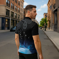 New Zealand Matariki Zipper Polo Shirt Pleiades Star Cluster Blue Galaxy LT05 - Polynesian Pride
