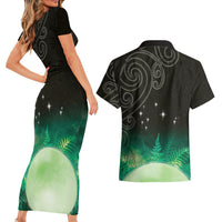 New Zealand Matariki Couples Matching Short Sleeve Bodycon Dress and Hawaiian Shirt Pleiades Star Cluster Green Galaxy LT05 - Polynesian Pride