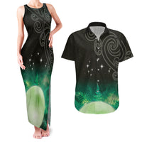 New Zealand Matariki Couples Matching Tank Maxi Dress and Hawaiian Shirt Pleiades Star Cluster Green Galaxy LT05 Green - Polynesian Pride