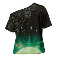New Zealand Matariki Cross Shoulder Shirt Pleiades Star Cluster Green Galaxy