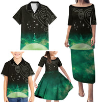 New Zealand Matariki Family Matching Puletasi and Hawaiian Shirt Pleiades Star Cluster Green Galaxy LT05 - Polynesian Pride