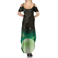 New Zealand Matariki Family Matching Summer Maxi Dress and Hawaiian Shirt Pleiades Star Cluster Green Galaxy LT05 - Polynesian Pride