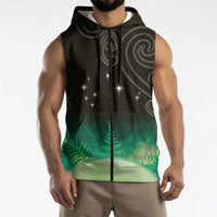 New Zealand Matariki Sleeveless Zip Hoodie Pleiades Star Cluster Green Galaxy LT05 - Polynesian Pride