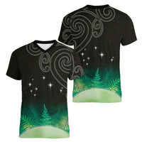 New Zealand Matariki Women V-Neck T-Shirt Pleiades Star Cluster Green Galaxy LT05 - Polynesian Pride