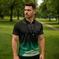 New Zealand Matariki Zipper Polo Shirt Pleiades Star Cluster Green Galaxy LT05 - Polynesian Pride