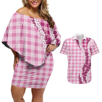 Pink Hawaii Palaka Couples Matching Off Shoulder Short Dress and Hawaiian Shirt Hawaiian Honohono Lei LT05 Pink - Polynesian Pride