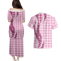 Pink Hawaii Palaka Couples Matching Puletasi and Hawaiian Shirt Hawaiian Honohono Lei LT05 - Polynesian Pride