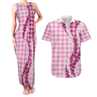 Pink Hawaii Palaka Couples Matching Tank Maxi Dress and Hawaiian Shirt Hawaiian Honohono Lei LT05 Pink - Polynesian Pride