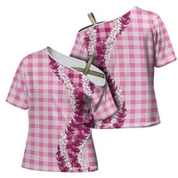 Pink Hawaii Palaka Cross Shoulder Shirt Hawaiian Honohono Lei