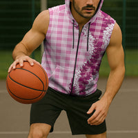 Pink Hawaii Palaka Sleeveless Zip Hoodie Hawaiian Honohono Lei
