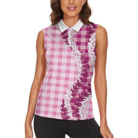 Pink Hawaii Palaka Women Sleeveless Polo Shirt Hawaiian Honohono Lei LT05 - Polynesian Pride