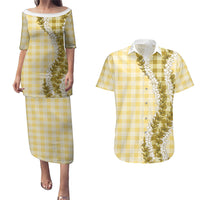 Yellow Hawaii Palaka Couples Matching Puletasi and Hawaiian Shirt Hawaiian Honohono Lei LT05 Yellow - Polynesian Pride