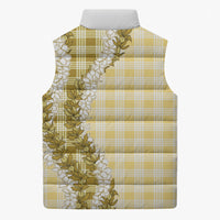 Yellow Hawaii Palaka Sleeveless Puffer Jacket Hawaiian Honohono Lei
