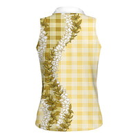 Yellow Hawaii Palaka Women Sleeveless Polo Shirt Hawaiian Honohono Lei LT05 - Polynesian Pride