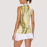 Yellow Hawaii Palaka Women Sleeveless Polo Shirt Hawaiian Honohono Lei LT05 - Polynesian Pride