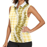 Yellow Hawaii Palaka Women Sleeveless Polo Shirt Hawaiian Honohono Lei LT05 - Polynesian Pride