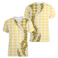 Yellow Hawaii Palaka Women V-Neck T-Shirt Hawaiian Honohono Lei LT05 - Polynesian Pride