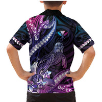 Hawaiian Monk Seal Family Matching Mermaid Dress and Hawaiian Shirt Kakau Tribal Pattern Violet Gradient LT05 - Polynesian Pride