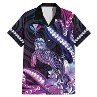 Hawaiian Monk Seal Family Matching Mermaid Dress and Hawaiian Shirt Kakau Tribal Pattern Violet Gradient LT05 Dad's Shirt - Short Sleeve Violet - Polynesian Pride