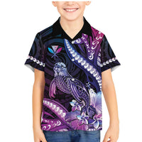 Hawaiian Monk Seal Family Matching Mermaid Dress and Hawaiian Shirt Kakau Tribal Pattern Violet Gradient LT05 Son's Shirt Violet - Polynesian Pride
