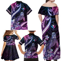 Hawaiian Monk Seal Family Matching Off Shoulder Maxi Dress and Hawaiian Shirt Kakau Tribal Pattern Violet Gradient LT05 - Polynesian Pride