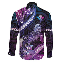 Hawaiian Monk Seal Family Matching Off Shoulder Maxi Dress and Hawaiian Shirt Kakau Tribal Pattern Violet Gradient LT05 - Polynesian Pride