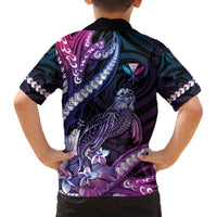Hawaiian Monk Seal Family Matching Puletasi and Hawaiian Shirt Kakau Tribal Pattern Violet Gradient LT05 - Polynesian Pride