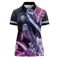 Hawaiian Monk Seal Women Polo Shirt Kakau Tribal Pattern Violet Gradient
