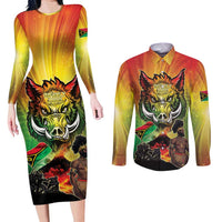 Vanuatu July 30th 1980 Couples Matching Long Sleeve Bodycon Dress and Long Sleeve Button Shirt Happy Independence Day LT05 Reggae - Polynesian Pride