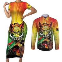 Vanuatu July 30th 1980 Couples Matching Short Sleeve Bodycon Dress and Long Sleeve Button Shirt Happy Independence Day LT05 Reggae - Polynesian Pride