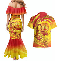 Vanuatu 45 Yia Indipendens Anivesari Couples Matching Mermaid Dress and Hawaiian Shirt Tamtam Drum With Boar Tusk LT05 - Polynesian Pride
