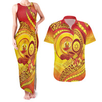 Vanuatu 45 Yia Indipendens Anivesari Couples Matching Tank Maxi Dress and Hawaiian Shirt Tamtam Drum With Boar Tusk LT05 Yellow - Polynesian Pride