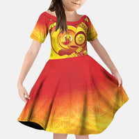 Vanuatu 45 Yia Indipendens Anivesari Family Matching Off The Shoulder Long Sleeve Dress and Hawaiian Shirt Tamtam Drum With Boar Tusk LT05 Daughter's Dress Yellow - Polynesian Pride