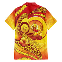 Vanuatu 45 Yia Indipendens Anivesari Family Matching Off The Shoulder Long Sleeve Dress and Hawaiian Shirt Tamtam Drum With Boar Tusk LT05 - Polynesian Pride