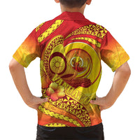 Vanuatu 45 Yia Indipendens Anivesari Family Matching Off Shoulder Maxi Dress and Hawaiian Shirt Tamtam Drum With Boar Tusk LT05 - Polynesian Pride
