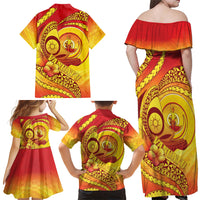 Vanuatu 45 Yia Indipendens Anivesari Family Matching Off Shoulder Maxi Dress and Hawaiian Shirt Tamtam Drum With Boar Tusk LT05 - Polynesian Pride