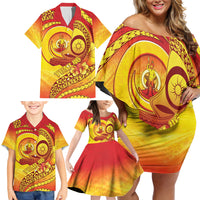 Vanuatu 45 Yia Indipendens Anivesari Family Matching Off Shoulder Short Dress and Hawaiian Shirt Tamtam Drum With Boar Tusk LT05 - Polynesian Pride