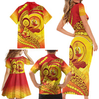 Vanuatu 45 Yia Indipendens Anivesari Family Matching Short Sleeve Bodycon Dress and Hawaiian Shirt Tamtam Drum With Boar Tusk LT05 - Polynesian Pride