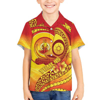 Vanuatu 45 Yia Indipendens Anivesari Family Matching Short Sleeve Bodycon Dress and Hawaiian Shirt Tamtam Drum With Boar Tusk LT05 Son's Shirt Yellow - Polynesian Pride