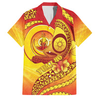 Vanuatu 45 Yia Indipendens Anivesari Family Matching Tank Maxi Dress and Hawaiian Shirt Tamtam Drum With Boar Tusk LT05 Dad's Shirt - Short Sleeve Yellow - Polynesian Pride