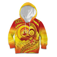 Vanuatu 45 Yia Indipendens Anivesari Kid Hoodie Tamtam Drum With Boar Tusk LT05 Hoodie Yellow - Polynesian Pride