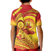 Vanuatu 45 Yia Indipendens Anivesari Kid Polo Shirt Tamtam Drum With Boar Tusk LT05 - Polynesian Pride