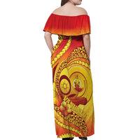 Vanuatu 45 Yia Indipendens Anivesari Off Shoulder Maxi Dress Tamtam Drum With Boar Tusk LT05 - Polynesian Pride