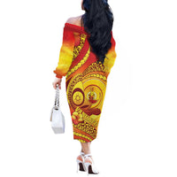 Vanuatu 45 Yia Indipendens Anivesari Off The Shoulder Long Sleeve Dress Tamtam Drum With Boar Tusk LT05 - Polynesian Pride