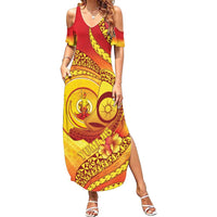 Vanuatu 45 Yia Indipendens Anivesari Summer Maxi Dress Tamtam Drum With Boar Tusk LT05 Women Yellow - Polynesian Pride
