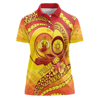 Vanuatu 45 Yia Indipendens Anivesari Women Polo Shirt Tamtam Drum With Boar Tusk LT05 Female Yellow - Polynesian Pride