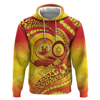 Vanuatu 45 Yia Indipendens Anivesari Zip Hoodie Tamtam Drum With Boar Tusk LT05 Pullover Hoodie Yellow - Polynesian Pride